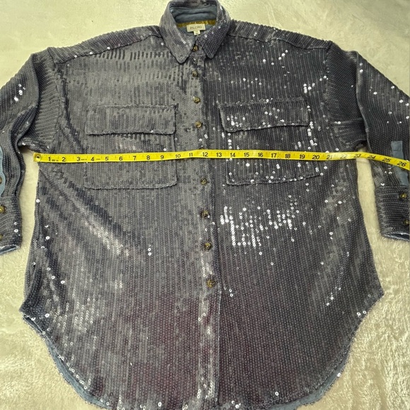 Anthropology Pilcro Shimmering Blue Buttondown Tunic Style Sequin Shirt Size XSP - Picture 12 of 15
